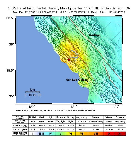 USGS Shaking map 12-22 Central CA earthquake