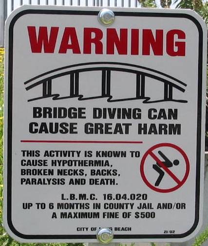 Bridge diving warning sign #2