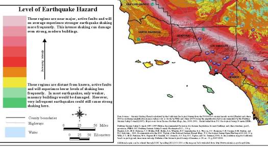 Seismic shaking map, So. Cal